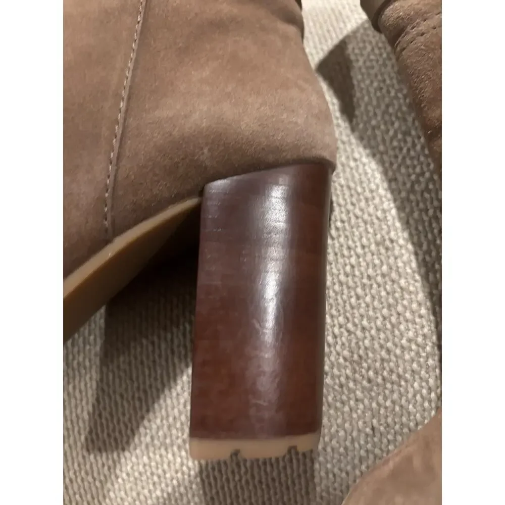 Tory Burch Suede Turnlock Ankle Boots Booties Tan Camel Double T Logo Sz 8.5